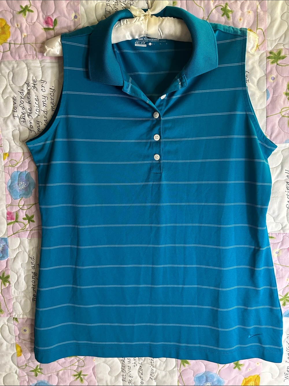 NikeGolf tour Performance Teal Blue Sleeveless Polo Tank with Thin Stripes